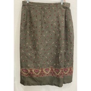 Vintage Marsh‎ Landing Womens Skirt 2X Olive Green Cotton Autum Fall Printed